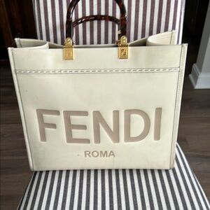 Fendi Cream Tote Bag with Gold Hardware